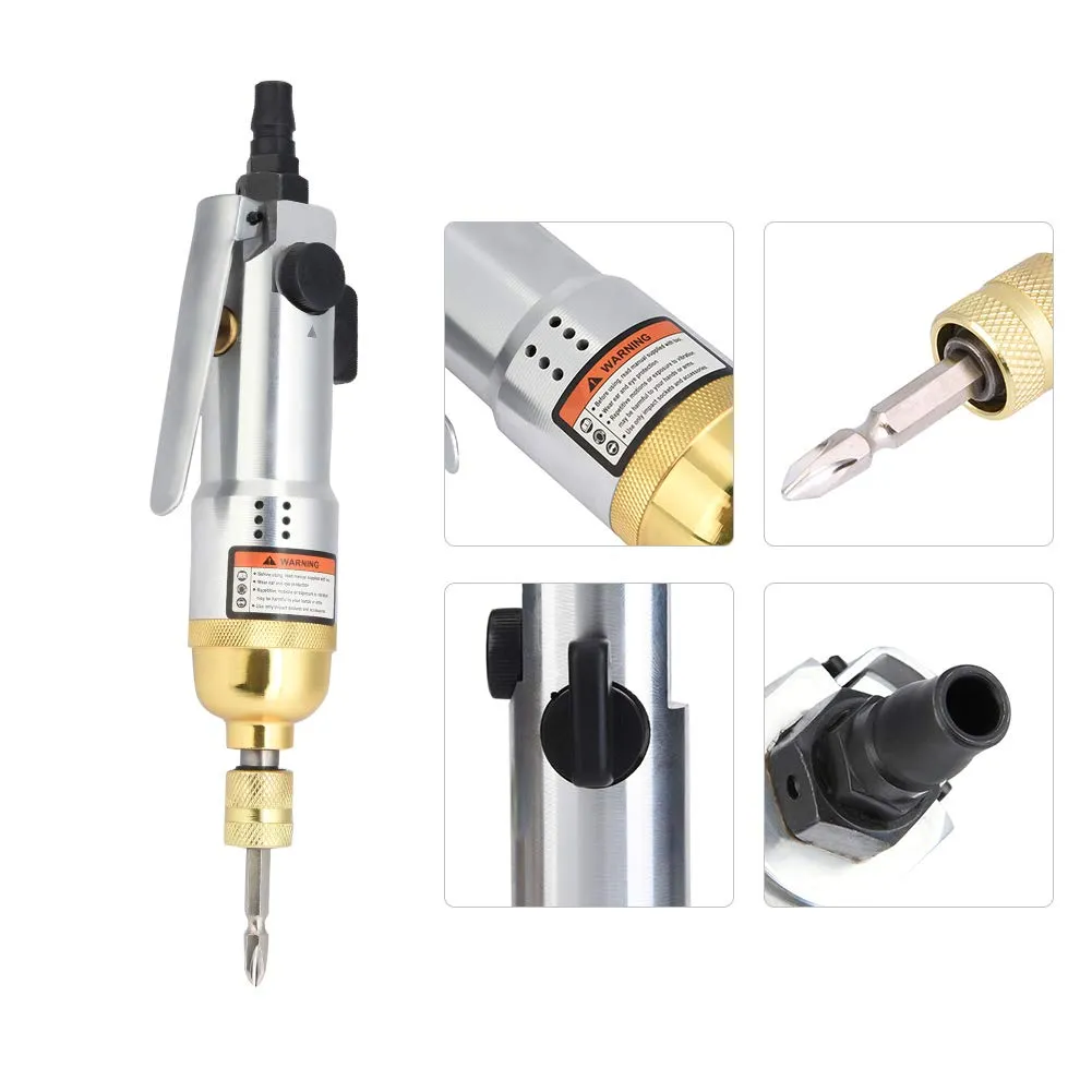 1/4" Pneumatic Screwdriver, Pneumatic Air Screwdriver 8000-10500rpm Reversible Straight Hand Screw Driver for Industry Machine