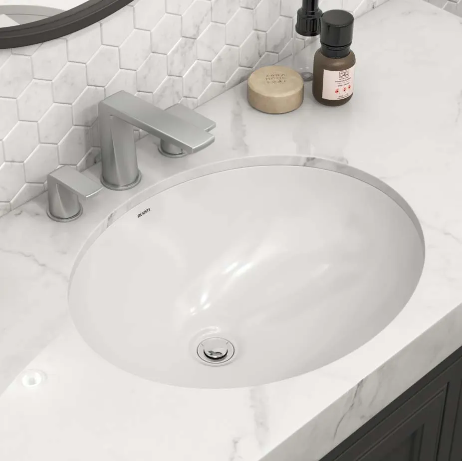 16 x 13 inch Undermount Bathroom Vanity Sink White Oval Porcelain Ceramic with Overflow