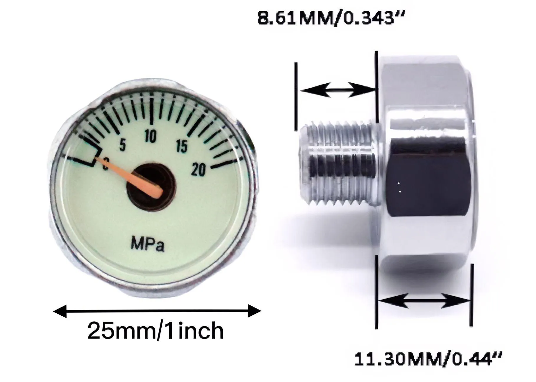 25MMø PRESSURE GAUGE, 1/8" BSP MALE THREADED