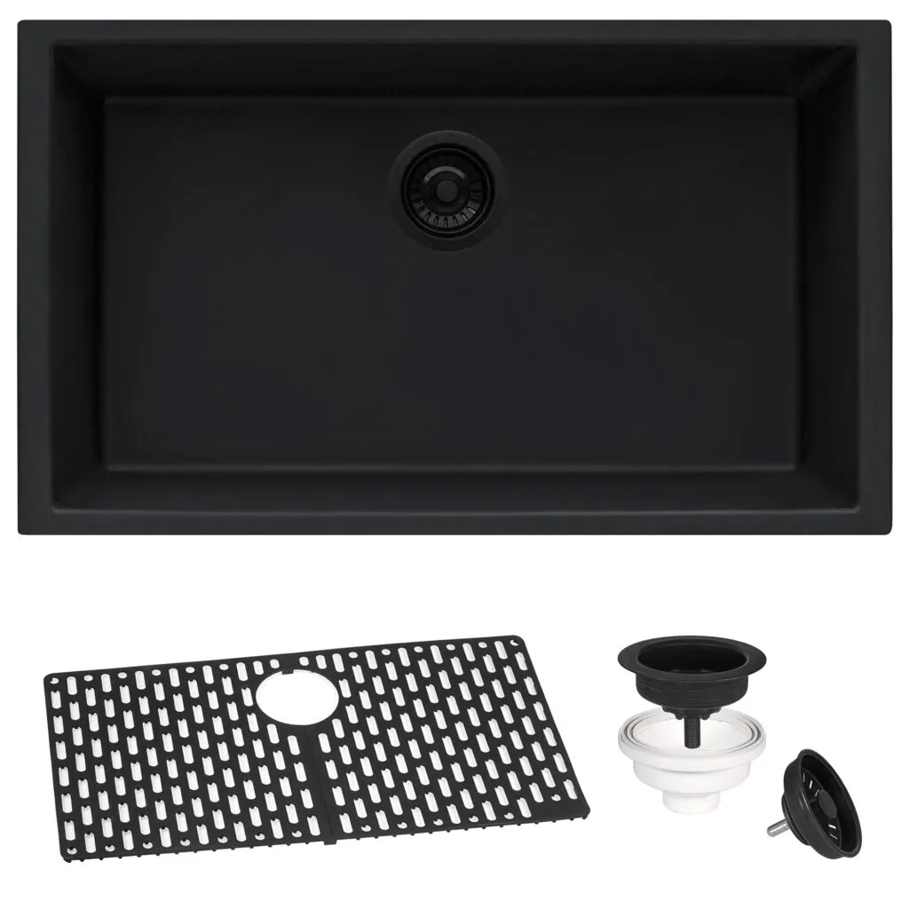 33'' Midnight Black Granite Composite Single Basin Sink