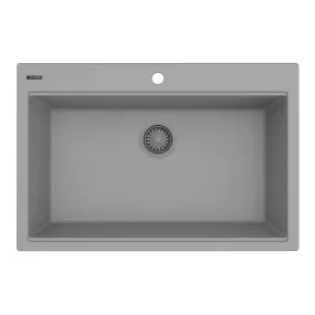 33 x 22 Drop-in Topmount Granite Single Bowl Kitchen Sink Gray