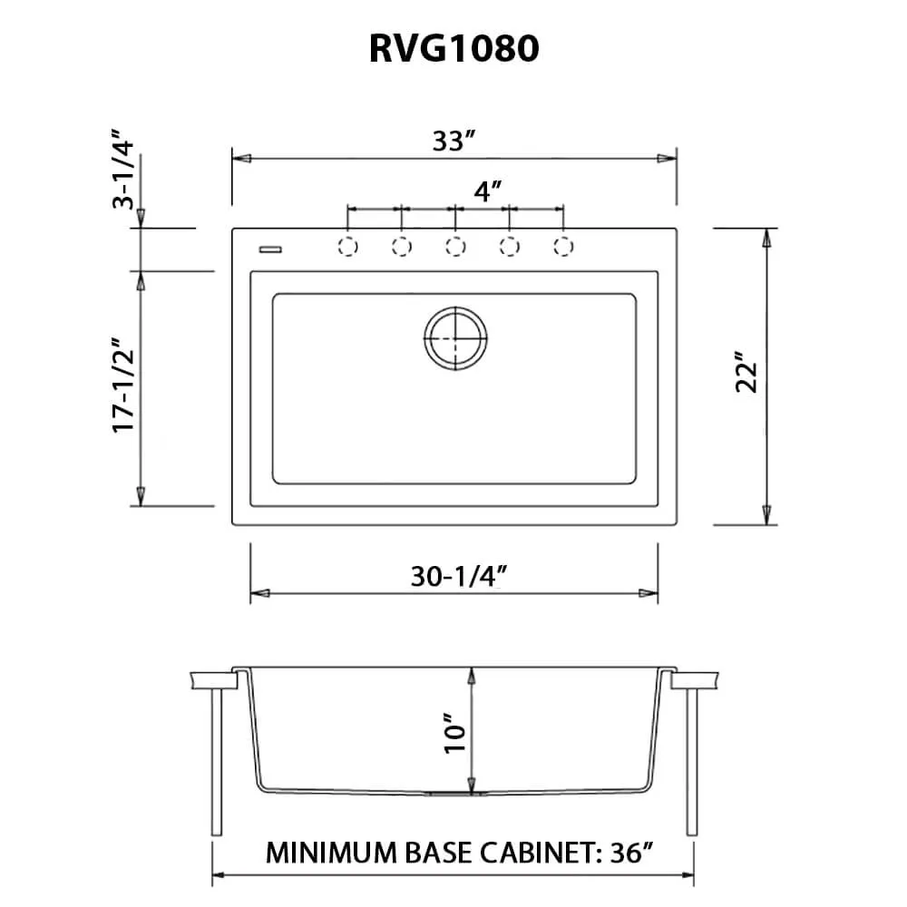 33 x 22 Drop-in Topmount Granite Single Bowl Kitchen Sink Gray