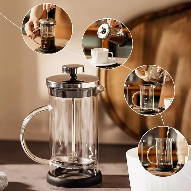 350ml/600ml French Press Coffee Maker With Scale, High-Heat Borosilicate Glass, Polished Stainless Steel