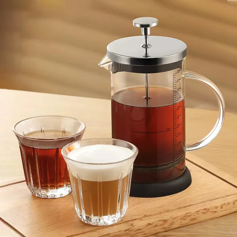 350ml/600ml French Press Coffee Maker With Scale, High-Heat Borosilicate Glass, Polished Stainless Steel