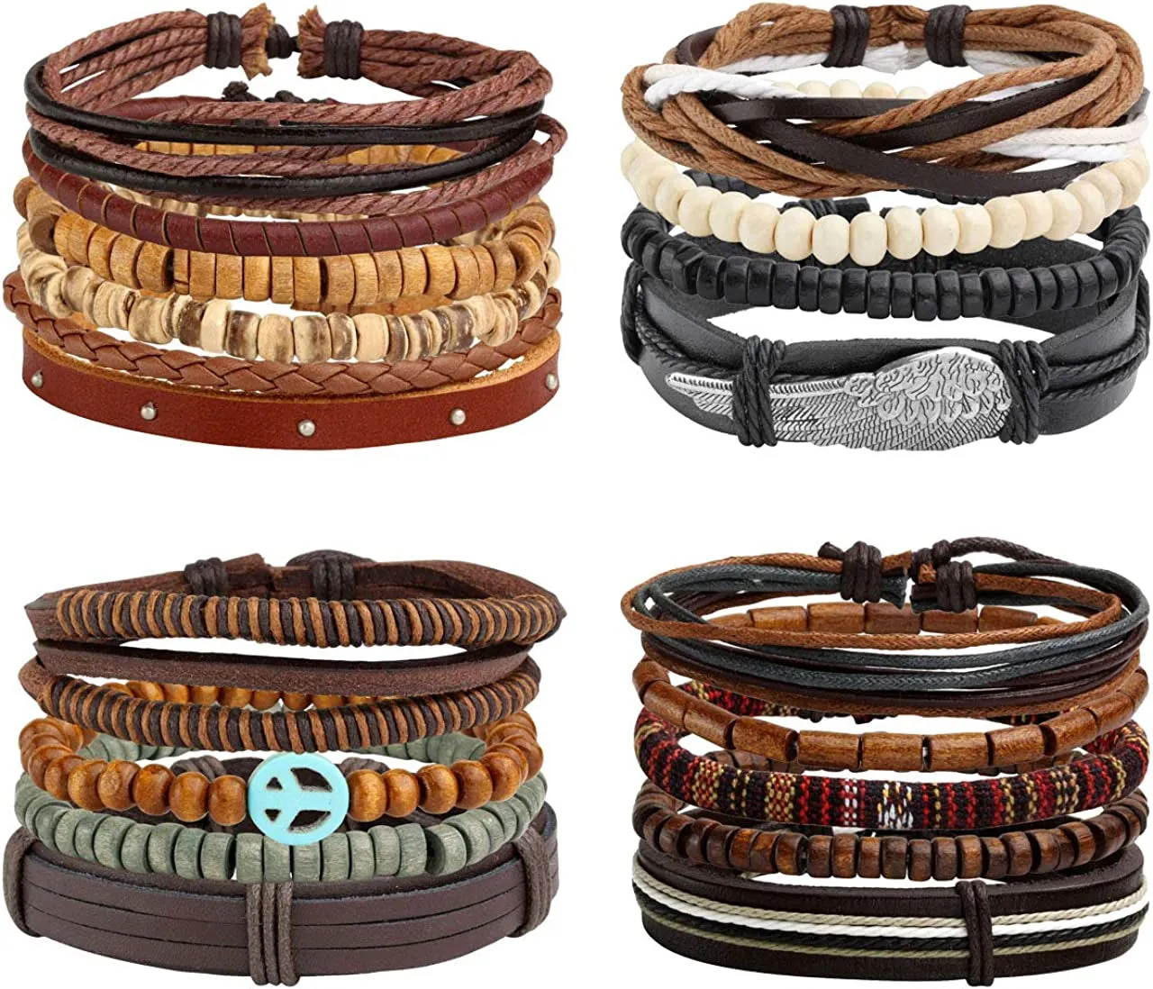 6-12PCS Braided Faux Leather Bracelet  for Men