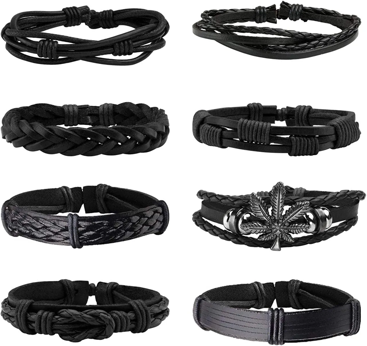 6-12PCS Braided Faux Leather Bracelet  for Men