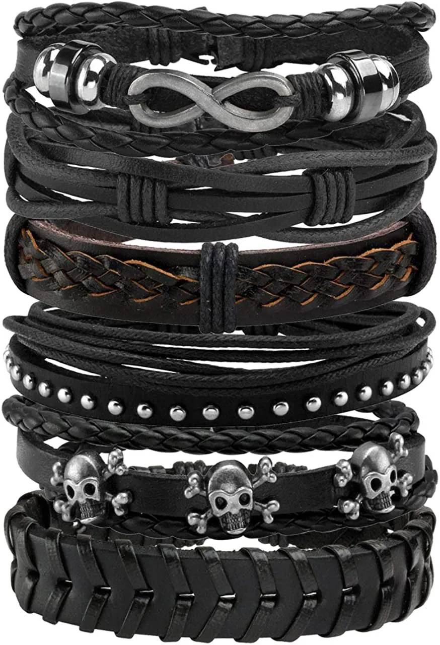 6-12PCS Braided Faux Leather Bracelet  for Men