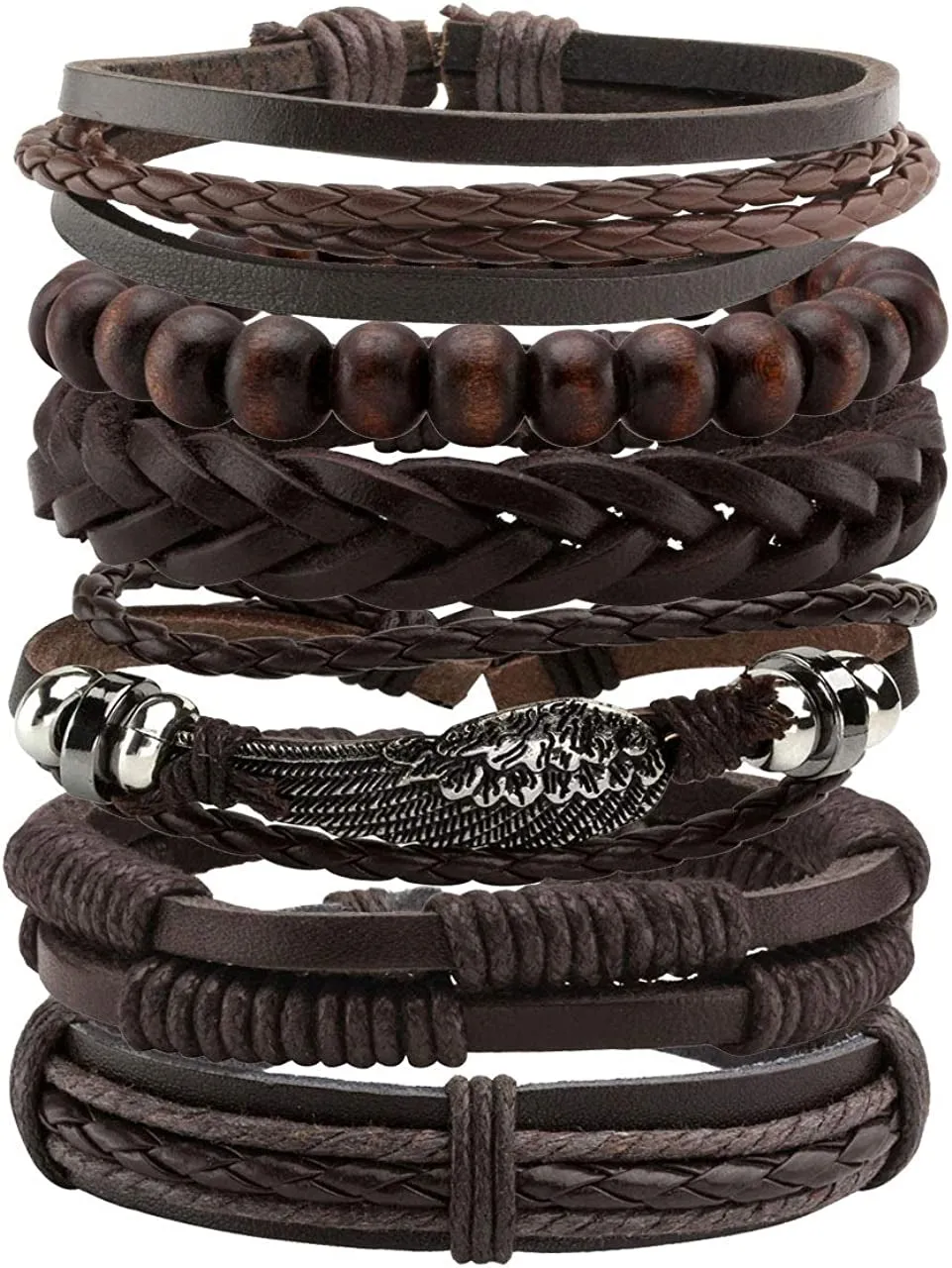 6-12PCS Braided Faux Leather Bracelet  for Men