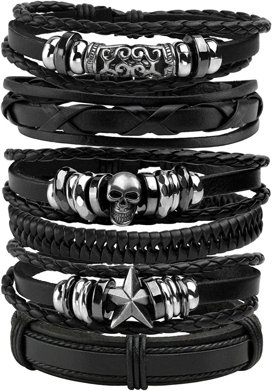 6-12PCS Braided Faux Leather Bracelet  for Men