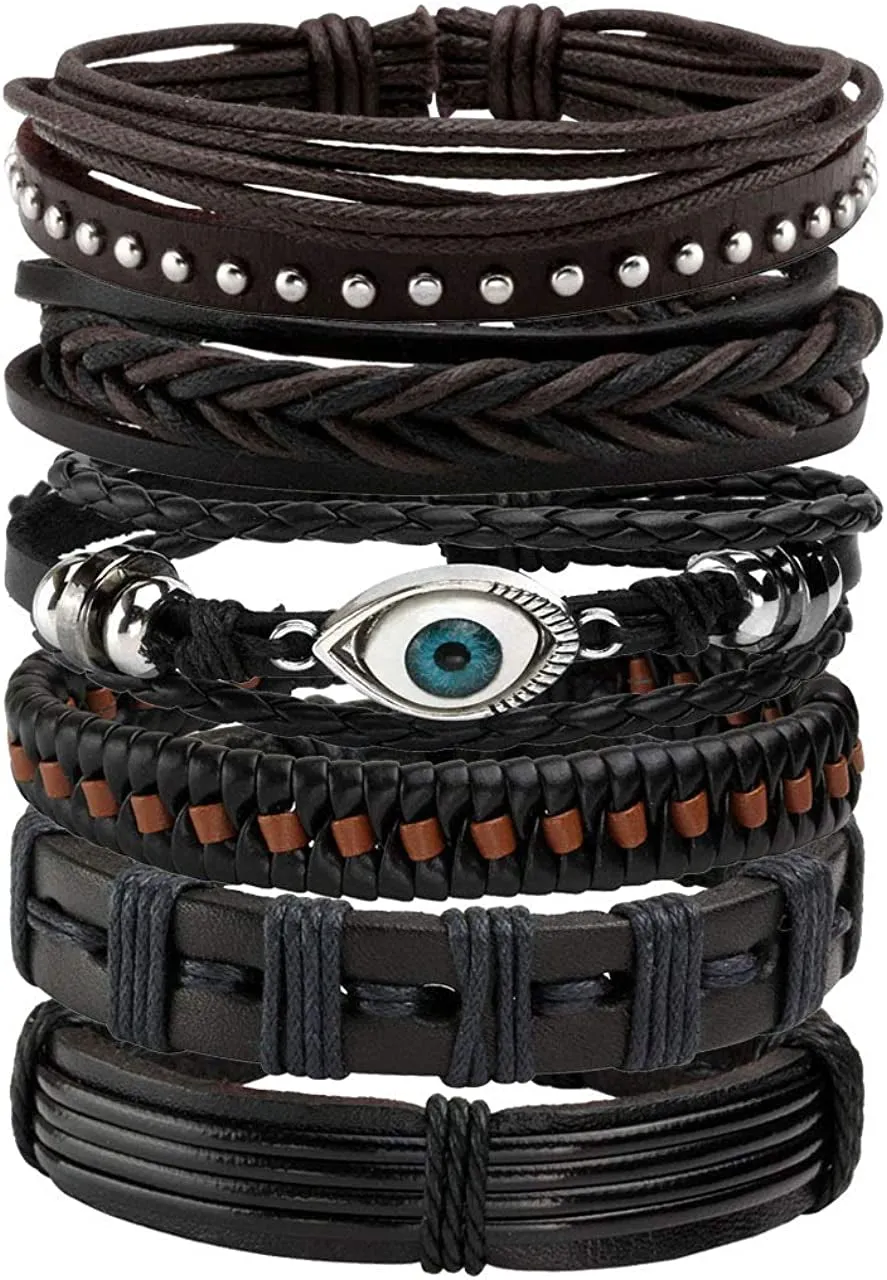 6-12PCS Braided Faux Leather Bracelet  for Men