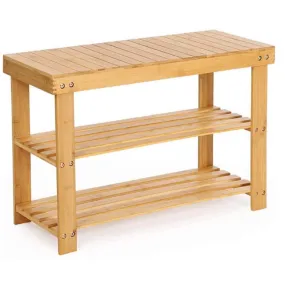 Bamboo Shoe Rack Bench 3-Tier