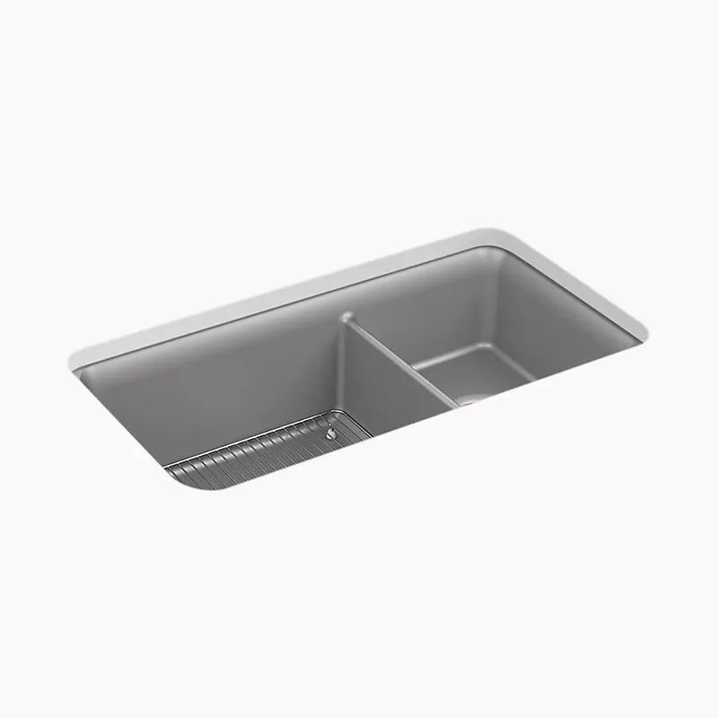 Cairn 18.31" x 33.5" x 10.13" Neoroc 60/40 Double-Basin Undermount Kitchen Sink in Matte Grey