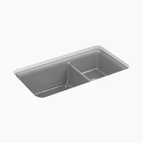 Cairn 18.31" x 33.5" x 10.13" Neoroc 60/40 Double-Basin Undermount Kitchen Sink in Matte Grey