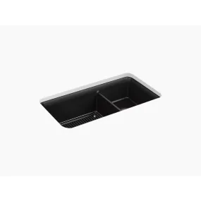 Cairn 18.31" x 33.5" x 10.13" Neoroc Double Basin Undermount Kitchen Sink in Matte Black