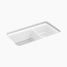 Cairn 18.31" x 33.5" x 10.13" Neoroc Double-Basin Undermount Kitchen Sink in Matte White