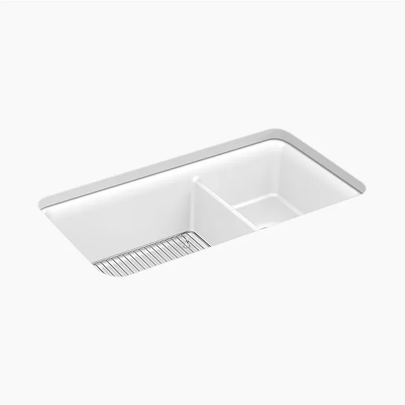 Cairn 18.31" x 33.5" x 10.13" Neoroc Double-Basin Undermount Kitchen Sink in Matte White