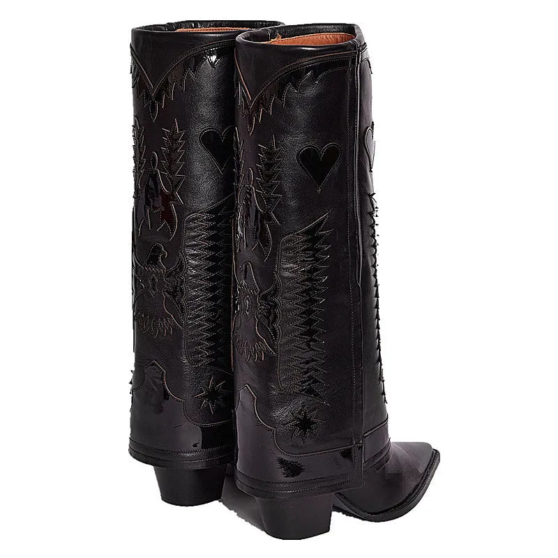 Chunky Mid-Calf Genuine Leather Plus Size Martin Boots