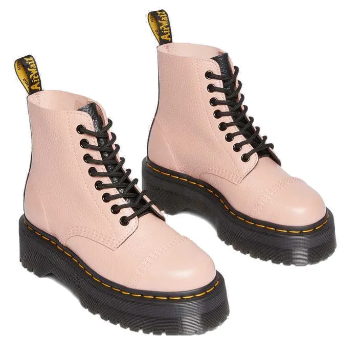 Dr Martens Sinclair Milled Nappa Peach Beige Leather Platform Boots