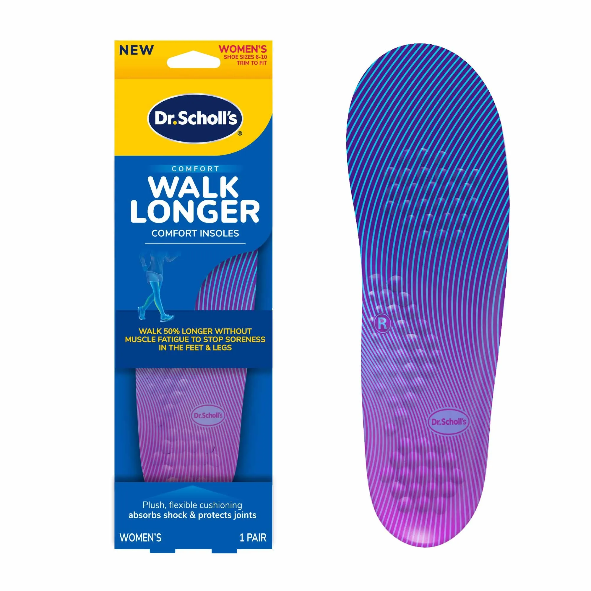 Dr. Scholl's Walk Longer Insoles Women's, 1 Pair, Size 6-10, Trim to Fit