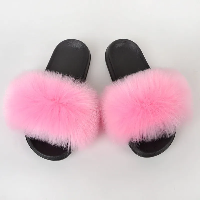 Faux Fox Fur Slippers Women Non Slip Plush Slippers