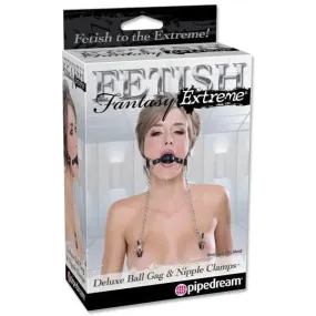 Fetish Fantasy Extreme Deluxe Ball Gag & Nipple Clamps - Black