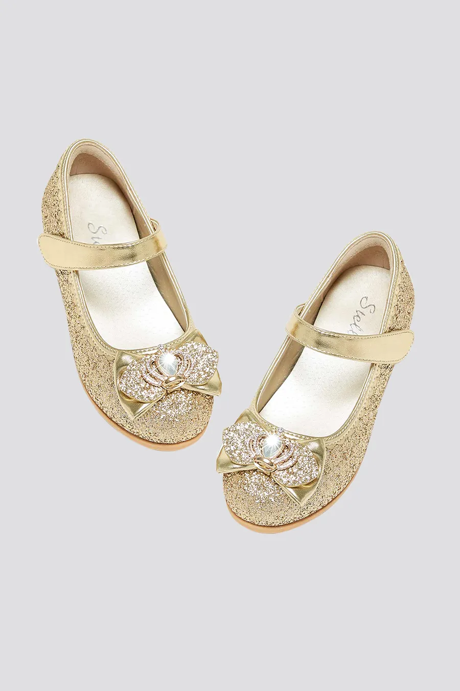 Girls Crown Glitter Low Heel Mary Jane Dress Shoes