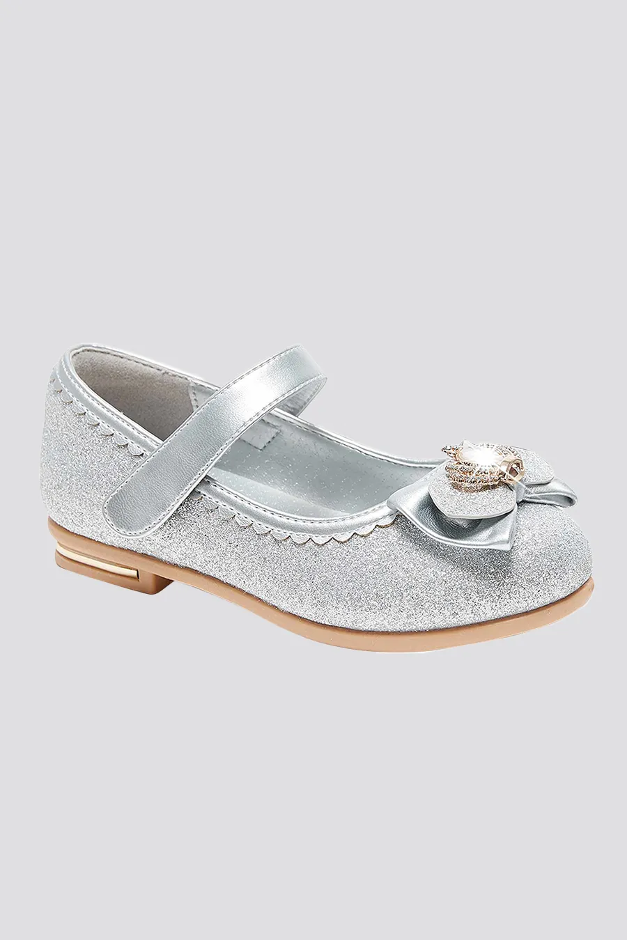 Girls Crown Glitter Low Heel Mary Jane Dress Shoes