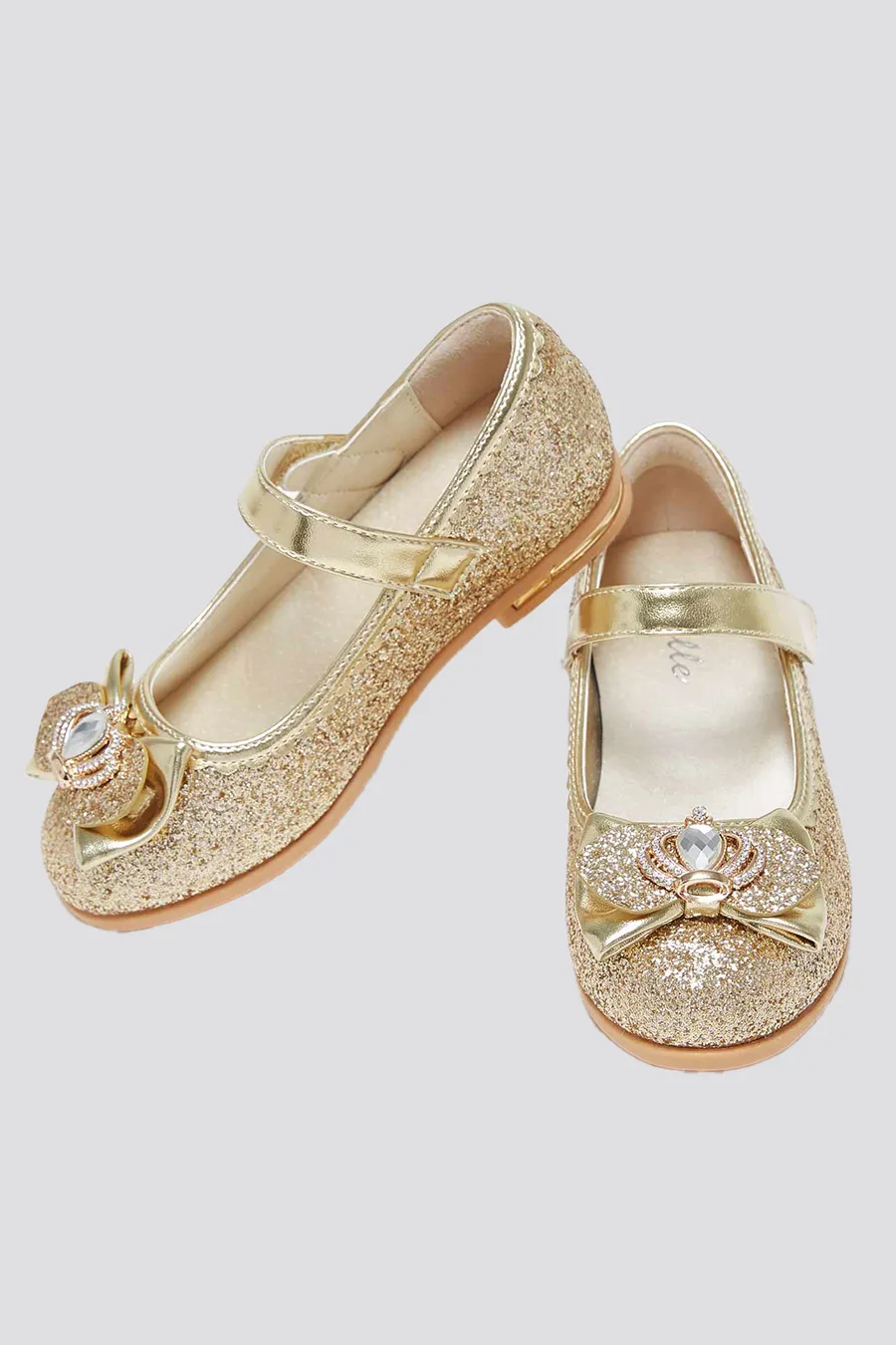 Girls Crown Glitter Low Heel Mary Jane Dress Shoes