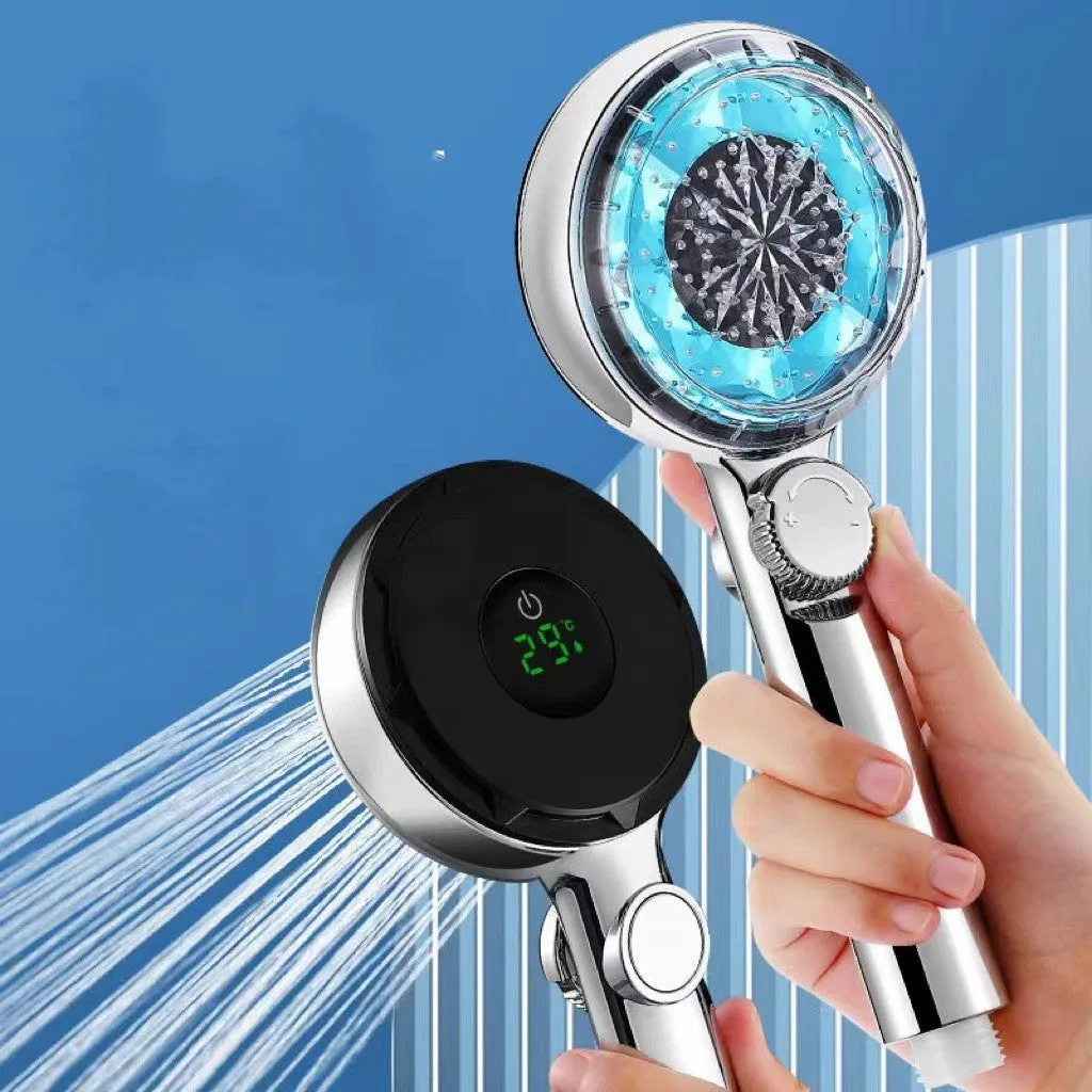 High Pressure Shower Head Temperature DigitDisplay Water Saving Adjustable Handheld