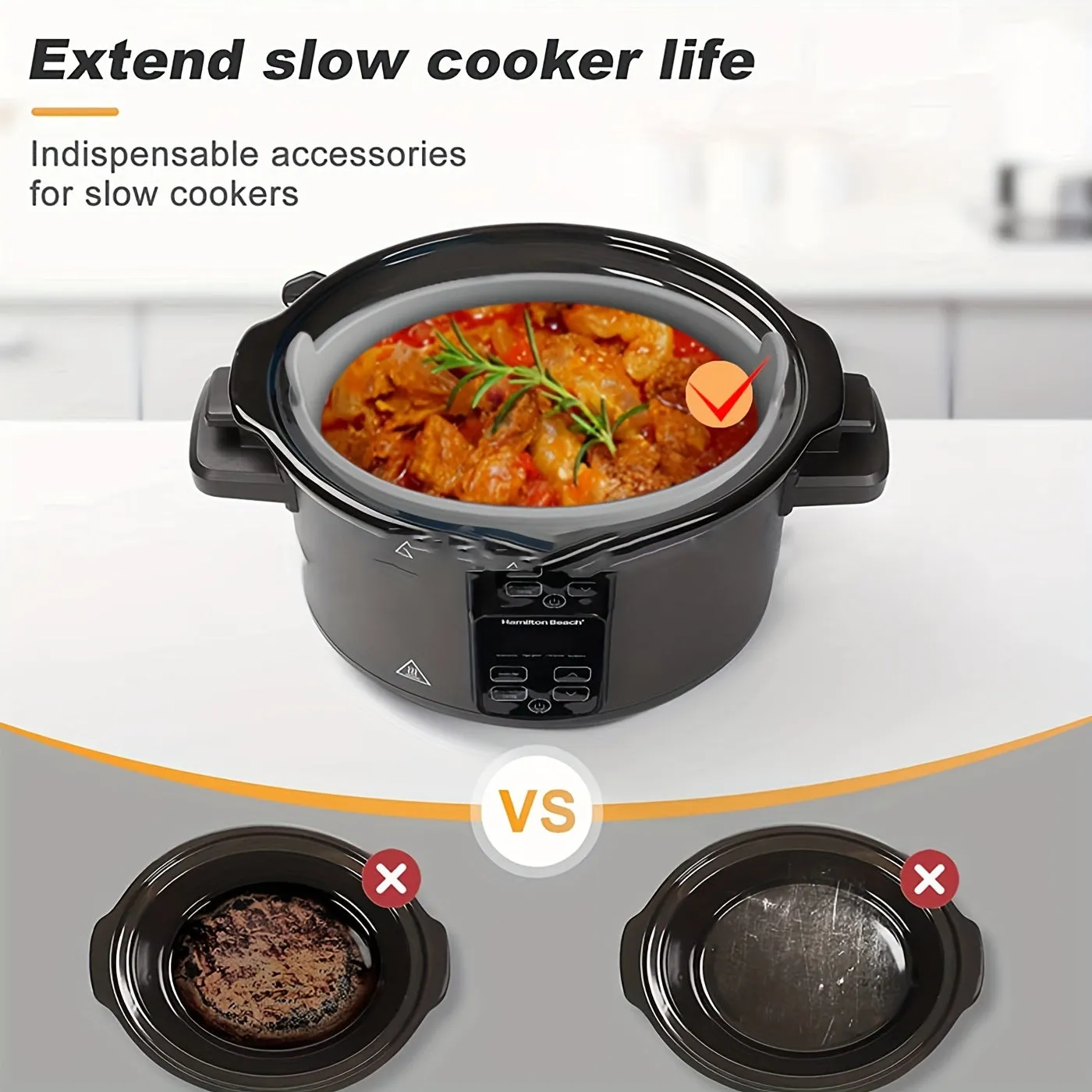 kkboxly 1pc Reusable Silicone Slow Cooker Liner - Cookware Accessories for Easy Meal Prep and Portion Control - Durable, Non-Stick, and Dishwasher Safe