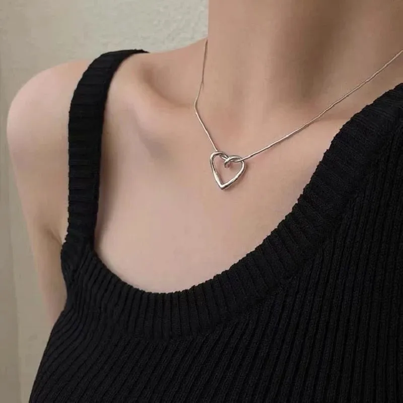 Kpop Vintage Harajuku Goth Metal Heart Neck Chains Choker Grunge Necklaces For Women Egirl Cosplay Aesthetic Accessories Jewelry