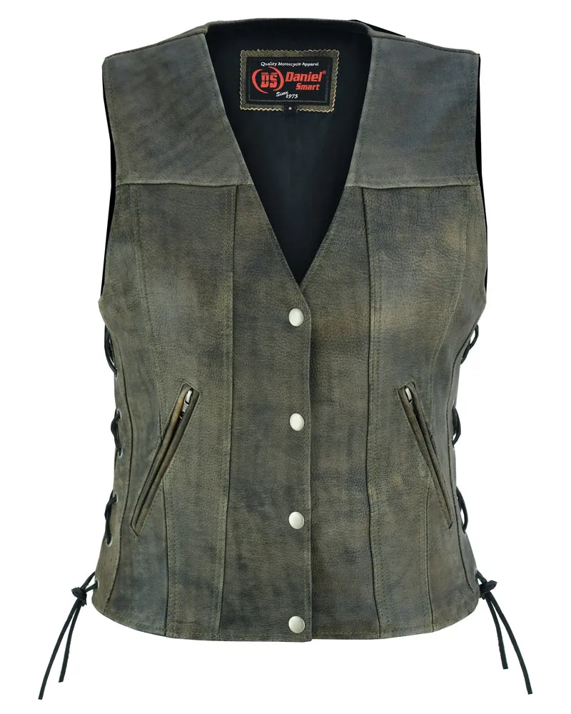 Leather Women's Antique Brown Single Back Panel Vest