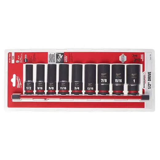 Milwaukee 49-66-7022 9PC SHOCKWAVE Impact Duty™ 1/2" Drive SAE Deep 6 Point Socket Set