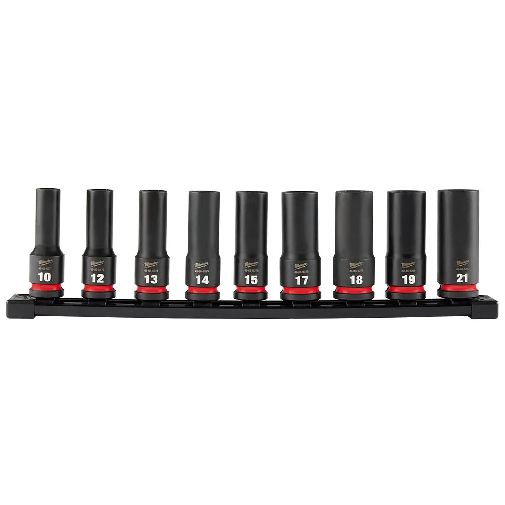 Milwaukee 49-66-7032 SHOCKWAVE 1/2" Drive Metric Deep Well 6 Point Impact Socket Set (9-Piece)