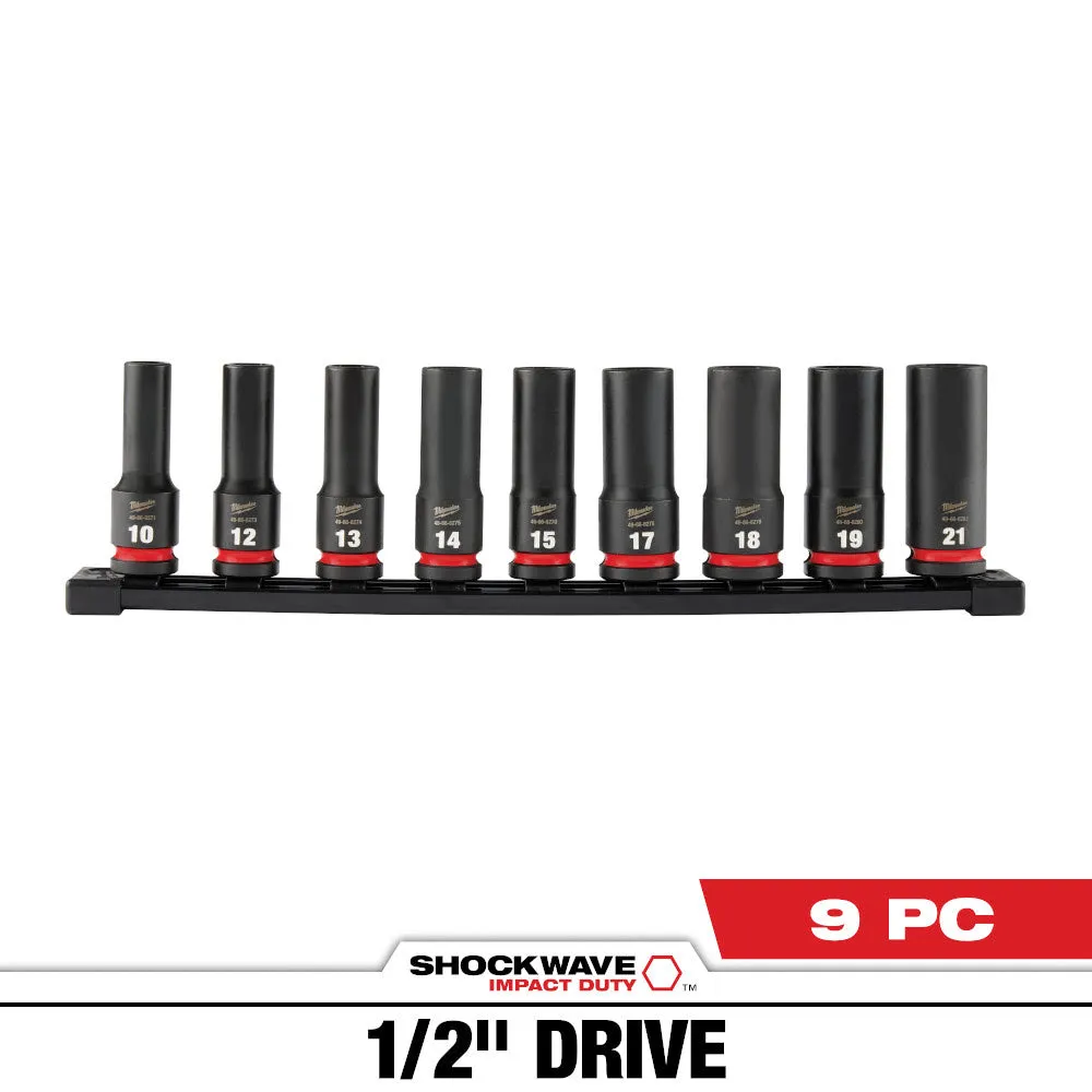 Milwaukee 49-66-7032 SHOCKWAVE 1/2" Drive Metric Deep Well 6 Point Impact Socket Set (9-Piece)