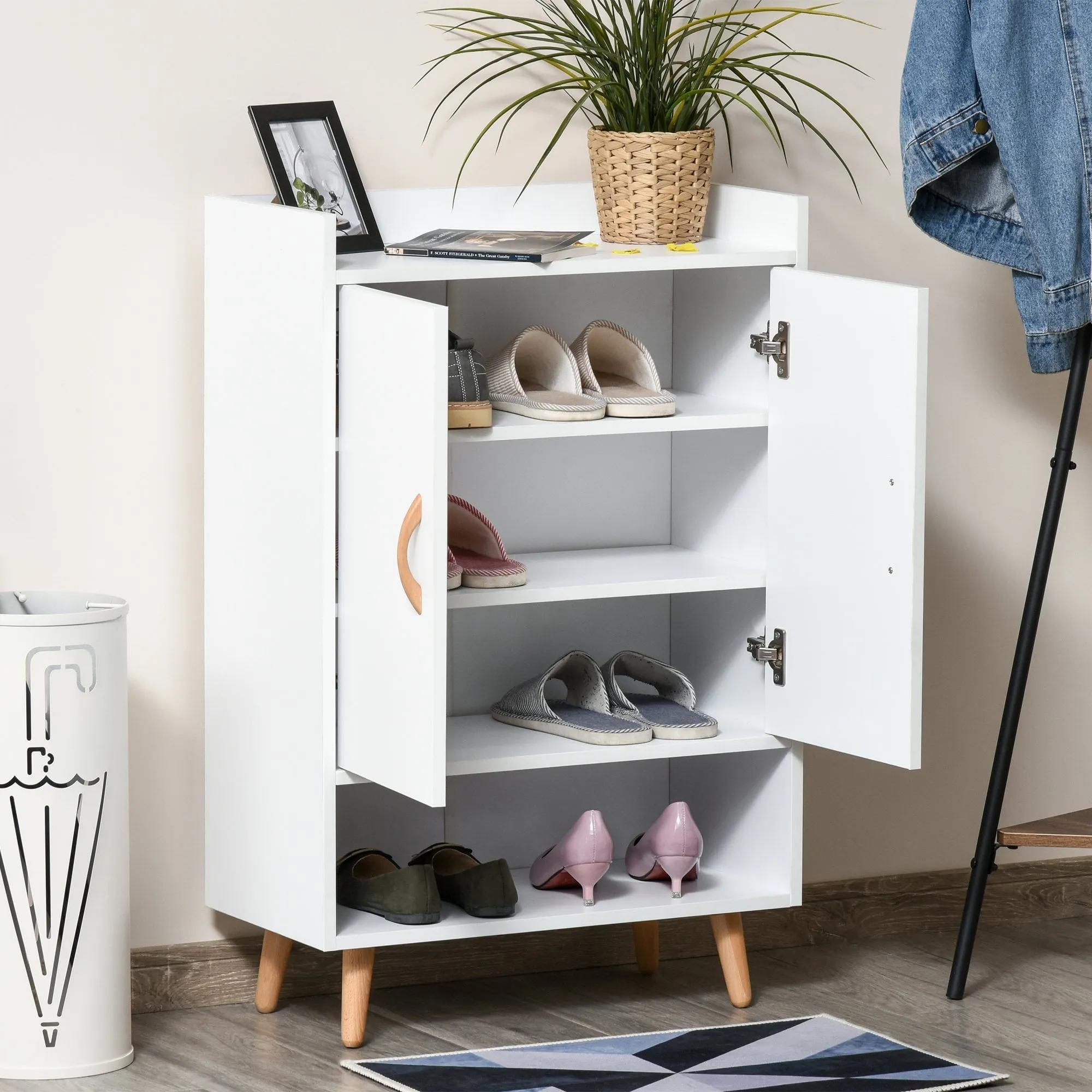 Modern Shoe Cabinet Storage Organizer with Doors and Shelves for Hallway & Entryway