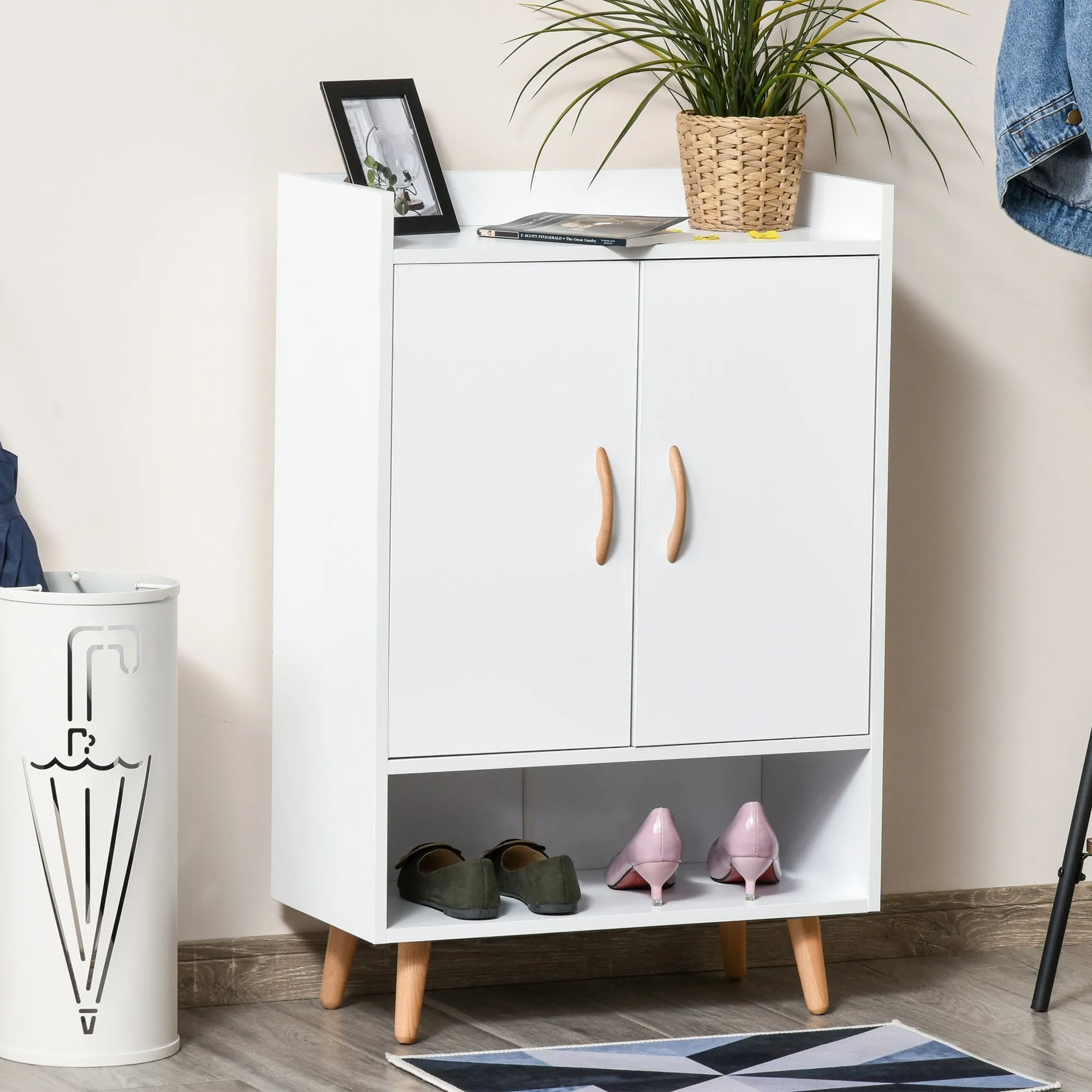 Modern Shoe Cabinet Storage Organizer with Doors and Shelves for Hallway & Entryway