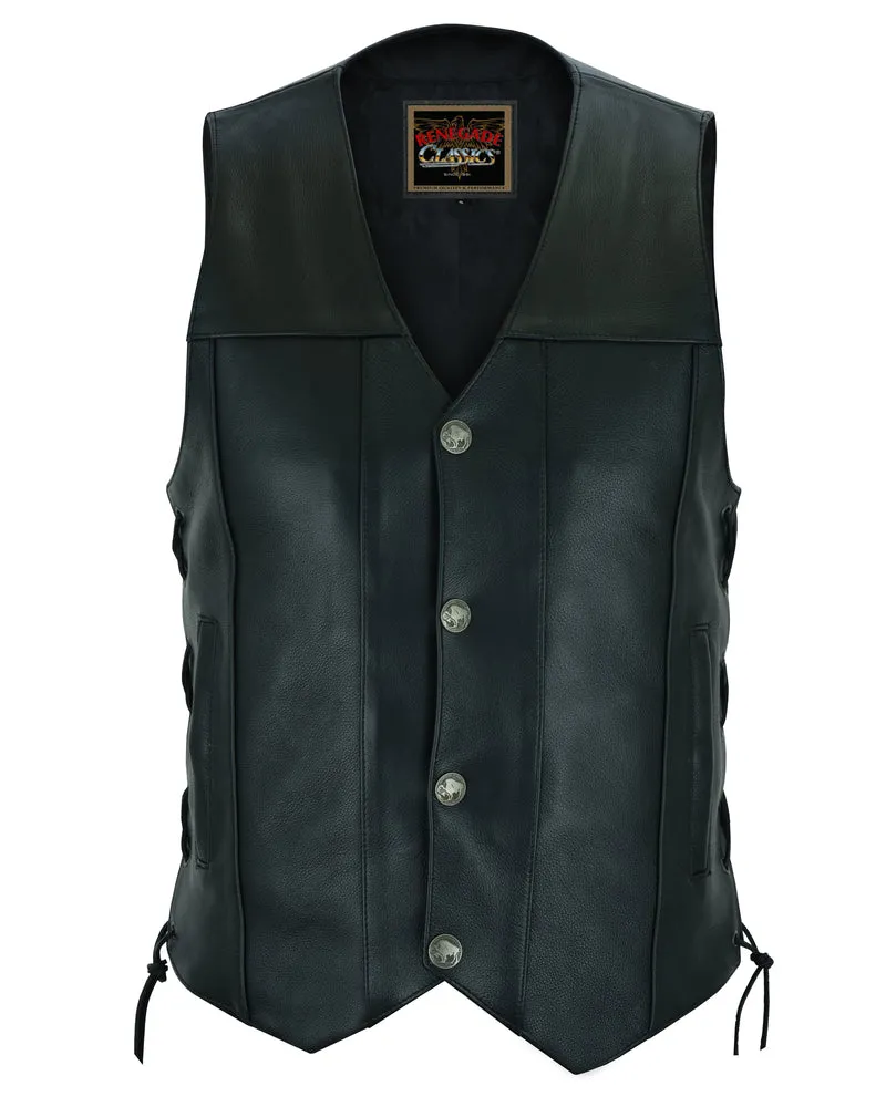 RC142 Men's Classic Leather Vest with Buffalo Nickel Head Buttons