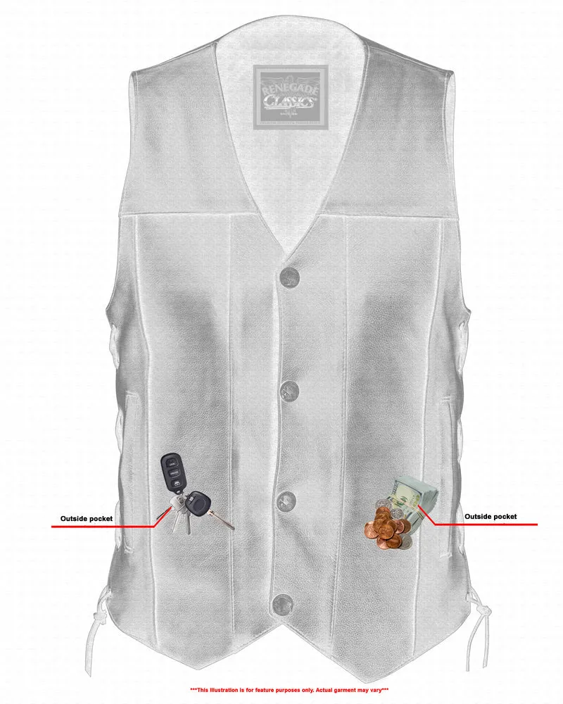 RC142 Men's Classic Leather Vest with Buffalo Nickel Head Buttons