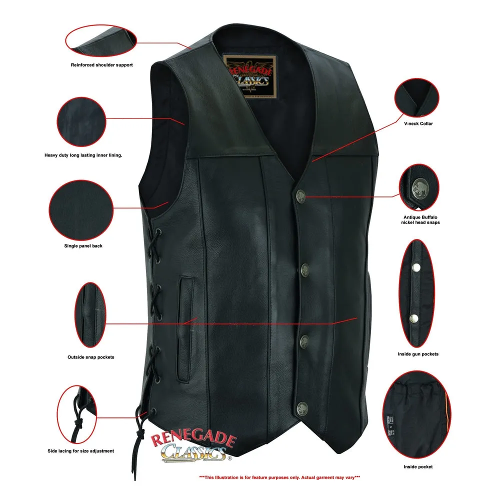 RC142 Men's Classic Leather Vest with Buffalo Nickel Head Buttons