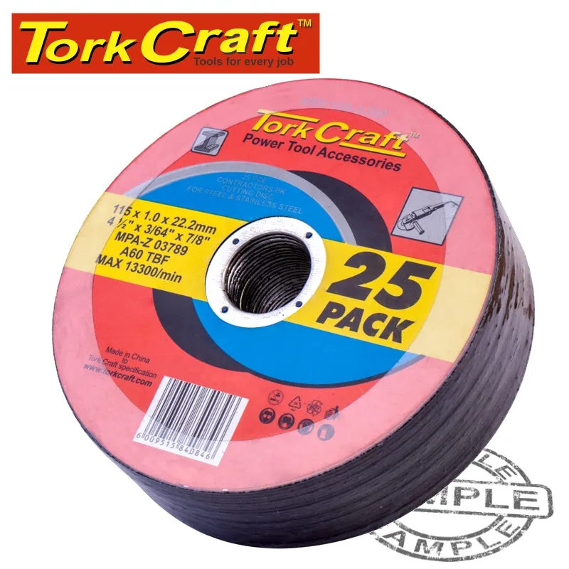 TORK CRAFT CUTTING DISC STEEL  & SS 115 x 1.0 x 22.2 MM 25 PACK ABR115S-2-25P