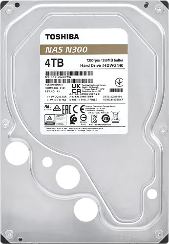 Toshiba 4TB N300 NAS 3.5-Inch Internal Hard Drive - CMR SATA 6 GB/s 7200 RPM 256 MB Cache - New - HDWG440XZSTA