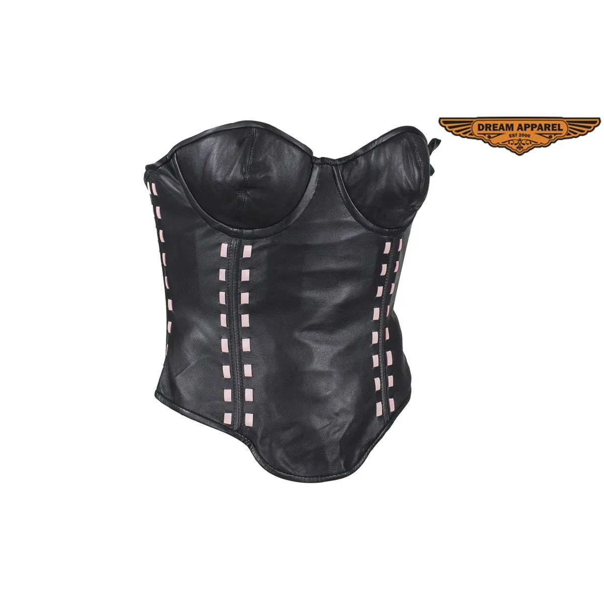 Women's Black Leather Corset with Bra Cups