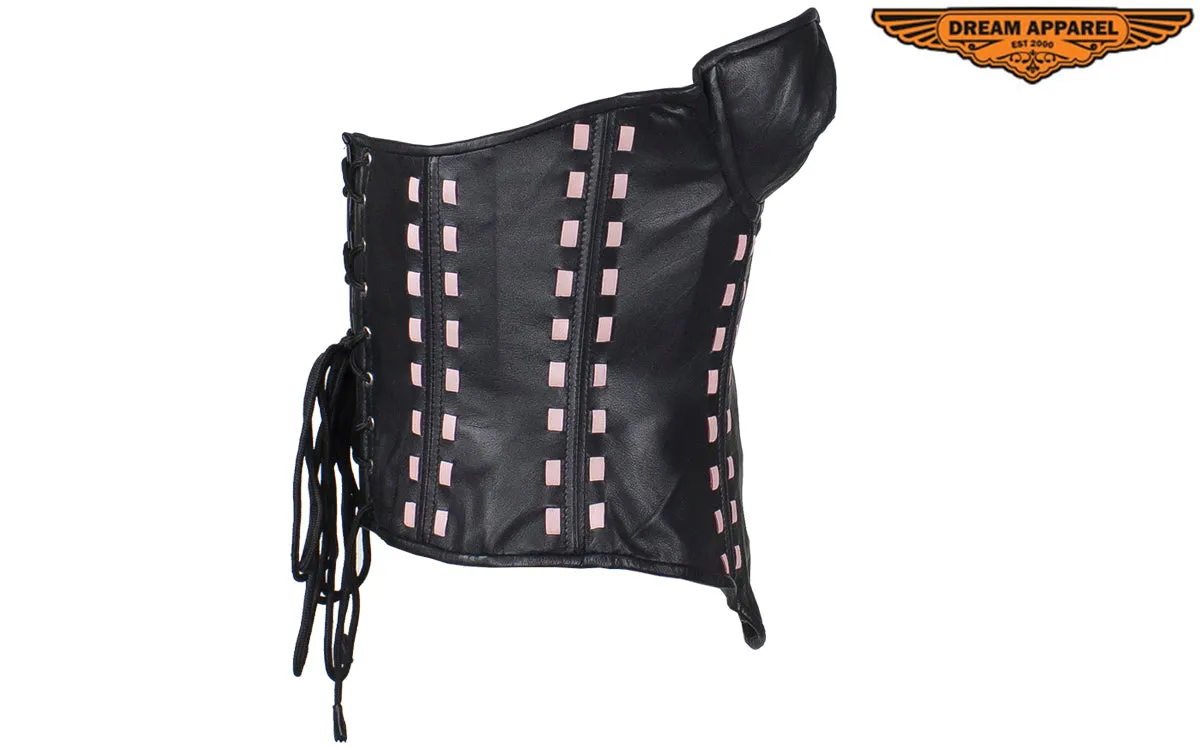 Women's Black Leather Corset with Bra Cups