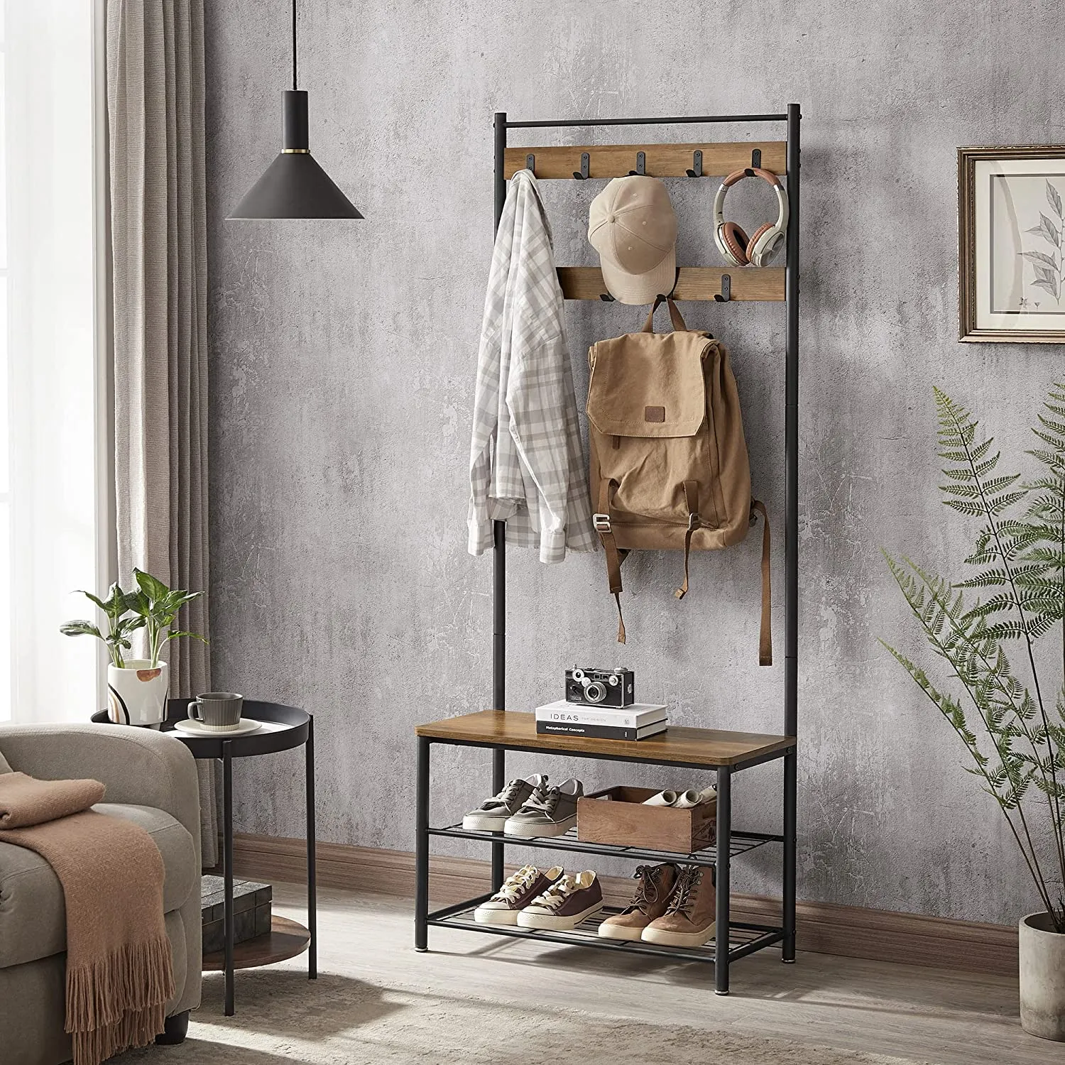 Wooden Coat Rack with Shelves & Hooks by VASAGLE