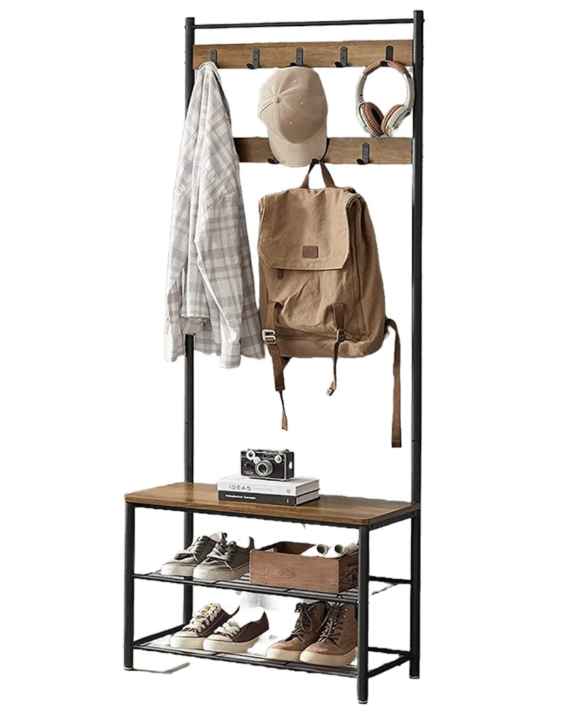 Wooden Coat Rack with Shelves & Hooks by VASAGLE